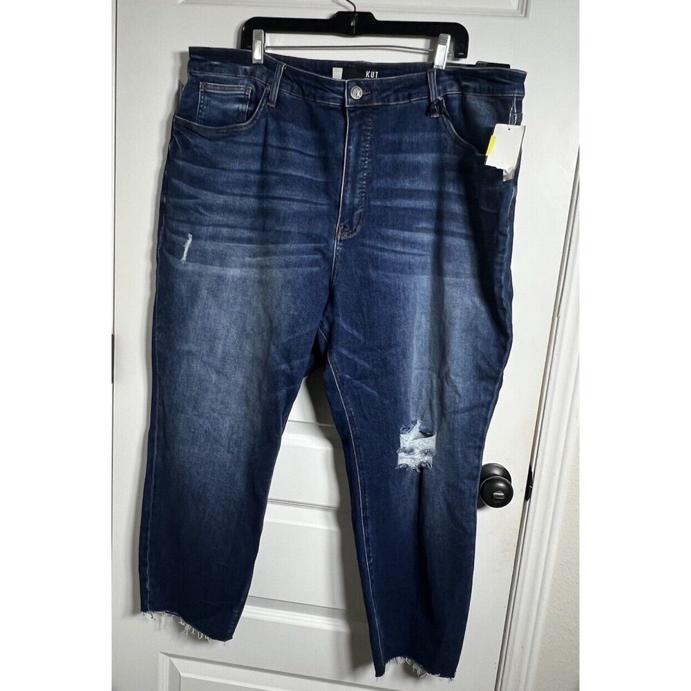 Kut from the Kloth Womens Sz 24W Rachael Fab Ab Mom Jeans Dark Wash Raw Hem
